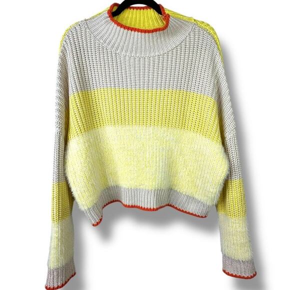 Bucket List Free People Sunbrite Yellow Multi Chunky Knit Turtleneck Sweater - Picture 7 of 12